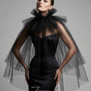 Gola de tule preto com babados - Fantasia de Pierrot - Gola renascentista - Palhaço - Unissex - Burlesco