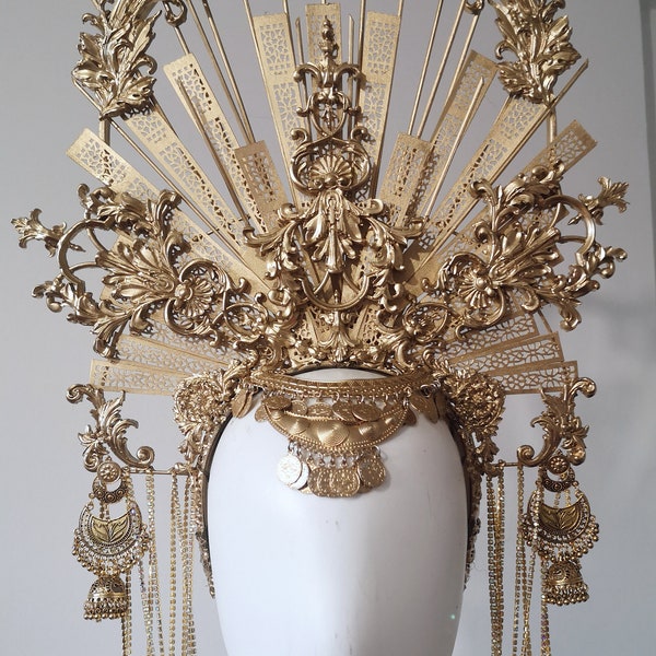 Coiffe halo couronne Céleste, Festival costume, filigranes, bijoudiadème baroque, headband - Met Gala