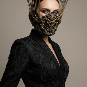 Máscara barroca, joia, moda rococó, Maria Antonieta, filigrana, fantasia barroca, valquíria, steampunk