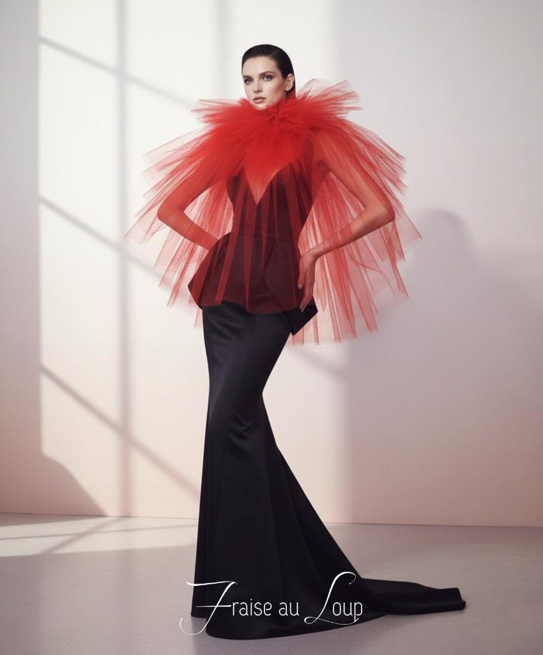 Red Ruff Ruff Dramatic Red Tulle Collar - Avant-garde Sculptural Ruff - High Fashion ...