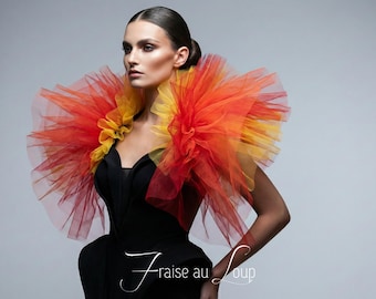 Bolero in tulle color fuoco - Circo Pierrot - Costume elisabettiano con colletto - unisex - colletto - costume di Halloween