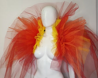 Fire-colored tulle bolero - Pierrot circus - elizabethan neck ruff costume - unisex - collar - Halloween costume