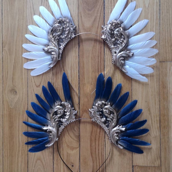 Coiffe couronne Céleste, zip tie, Festival costume, filigranes, diadème, couronne  plumes bleues Coiffure mariage - Met Gala