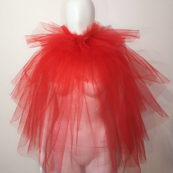 Col fraise en tulle rouge - Pierrot circus - elizabethan neck ruff costume  collar - cape romantique Burlesque Cabaret