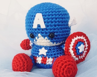 CROCHET PATTERN (PDF): Baby Captain America Amigurumi / Plushie / Bagcharm