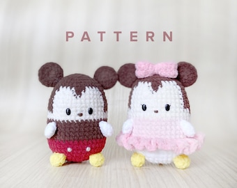 PATRÓN DEL PAQUETE: Mickey y Minnie Amigurumi ovalado / Peluche / Adorno para bolso