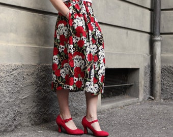 Jupe mi-longue en coton vintage - Taille élastique avec poches - Style estival sans effort - Fabriquée en Italie