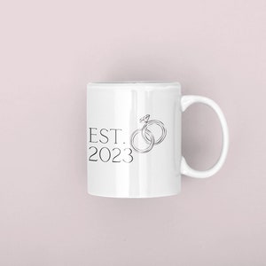 White Bridal Mug, Est. 2023, Bridal Accessories, Engagement Ring