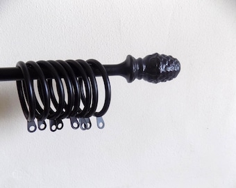 Heavy Duty , Acorn Curtain Rod with Rings,  Wrought Iron (Forged Steel) Handcrafted in UK , Complete With Free Fitting Kit.
