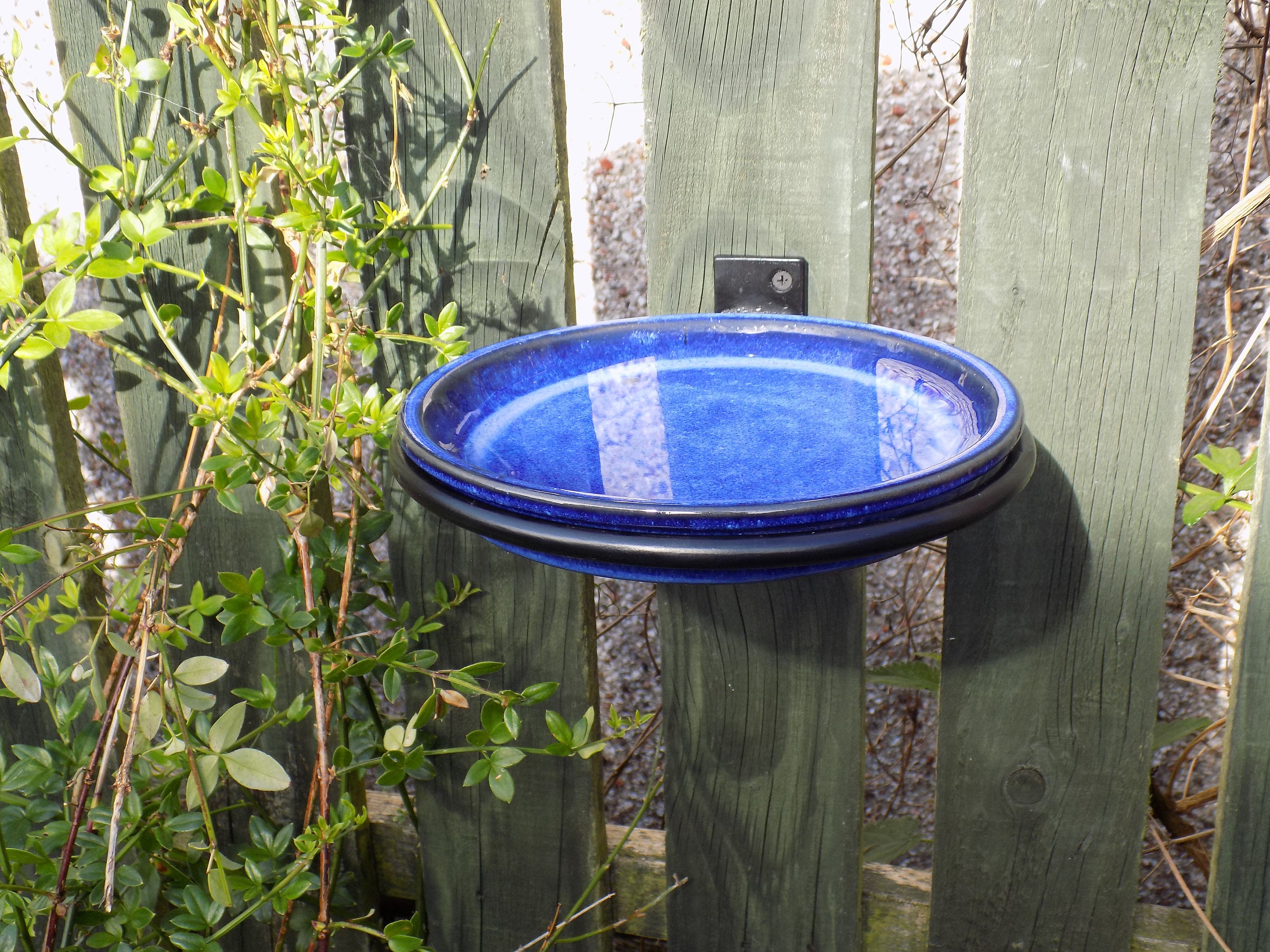 Blue Glazed Bird Bath..................................With Etsy