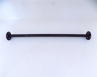 May include: A dark brown metal rod with circular mounting plates on each end. The rod is straight and has a matte finish. The mounting plates have four holes for screws. This is a piece of hardware.