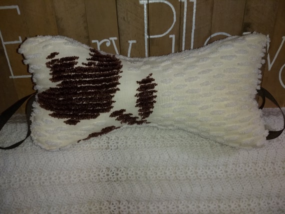 Therapeutic Neck Pillow Vtg Chenille White Pale Peach Brown Etsy