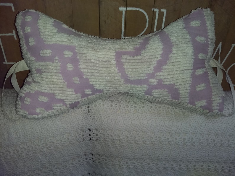 Therapeutic Neck Pillow Vtg Chenille Lavender White Dog Etsy