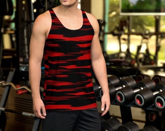 CAMOUFLAGE TANK TOP Mens Camouflage Top Red and Black Camo Print Tank Top Mens Athletic Tank Top Workout Tank Top Gym Tank Top for Men