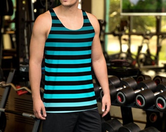 Striped MENS TANK TOP Ombre Striped Tank Top Mens Tank Top for Men Workout Tank Top Sleeveless Tank Top Blue and Black Tank Top Gym Tank Top