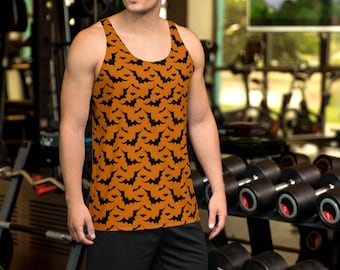 Mens HALLOWEEN TANK TOP All Over Print Tank Top for Men Halloween Bat Tank Top Sleeveless Tank Top Bat Tank Top Bat Shirt Orange or Purple