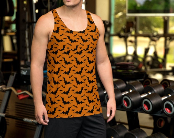 Mens HALLOWEEN TANK TOP All Over Print Tank Top for Men Halloween Bat Tank Top Sleeveless Tank Top Bat Tank Top Bat Shirt Orange or Purple