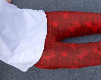 Red Mermaid LEGGINGS for Women Mermaid Fish Scale Yoga Leggings Yoga Pants Game of Thrones Cosplay Fashion Leggings Womens Printed Leggings