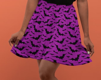 BAT SKIRT HALLOWEEN Skirt Womens Skirt for Halloween Purple and Black Skirt Fitted Skirt or Flare Skirt Purple and Black Skirt Witch Costume