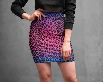 Cheetah SKIRT Women's Animal Print Designer Fashion Skirt Spring Clothing Pink and Purple Ombre Animal Print Skirt Cheetah Cat Print Skirt