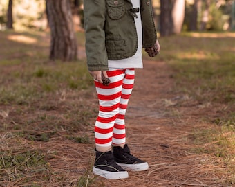 CANDY CANE LEGGINGS Christmas Leggings Red and White Striped Leggings Toddler Leggings Kids Leggings Baby Leggings Children Leggings Elf