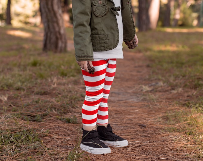 CANDY CANE LEGGINGS Christmas Leggings Red and White Striped Leggings Toddler Leggings Kids Leggings Baby Leggings Children Leggings Elf