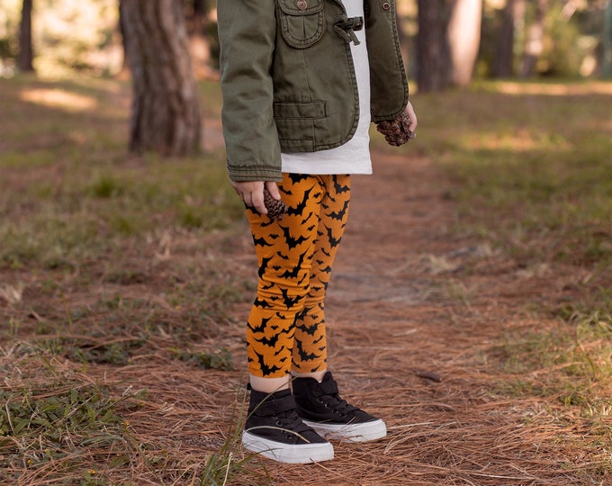 Orange and Black HALLOWEEN Leggings for Kids Fall Leggings Mommy and Me Bat Leggings Halloween Costumes Baby Leggings Toddler Leggings