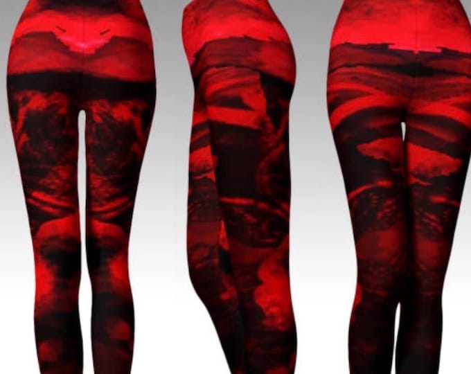 LEGGINGS YOGA PANTS Red and Black Yoga Leggings for Women Sexy Print Leggings for Women Tribal Fusion Designer Art Leggings Painted Leggings