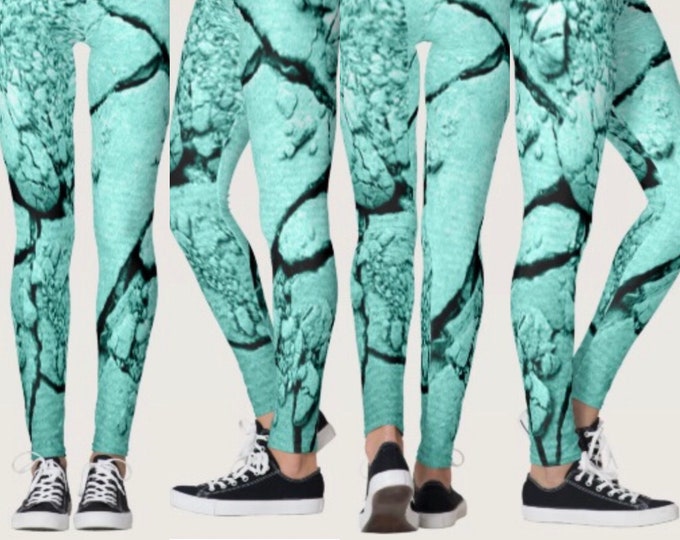 LEGGINGS YOGA PANTS Teal Art Leggings Printed Leggings for Women Yoga Leggings Womens Work Out Leggings Fashion Leggings Festival Leggings