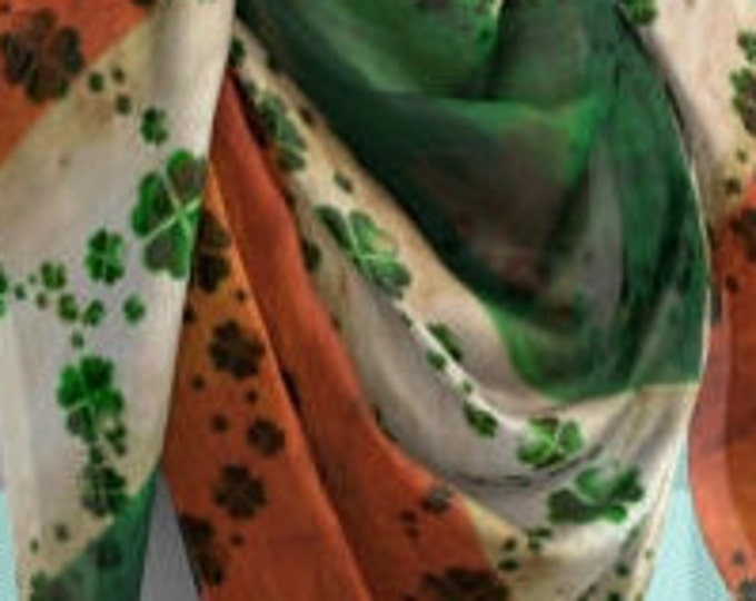 IRISH FLAG SCARF St Pattys Day Scarf Designer Fashion Scarf Womens Scarves Green and Orange Shamrock Clover Womens Scarves Square and Long