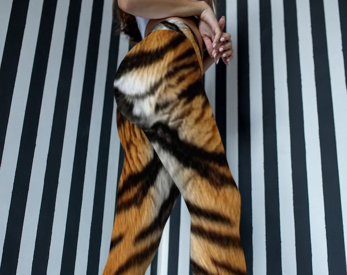 TIGER LEGGINGS Womens Tiger Striped Faux Fur PRINTED Leggings Yoga Pants Yoga Leggings Safari Zoo Jungle Animal Print Leggings Womens Summer