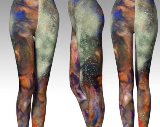 Galaxy LEGGINGS Yoga PANTS WOMENS Yoga Leggings Printed Leggings Painted Leggings Printed Leggings Burning Man Glitter Galaxy Pants Womens