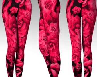 Red Rose LEGGINGS Sexy YOGA PANTS For Women Sexy Yoga Leggings Sexy Womens Leggings Sexy Print Leggings Red and Black Rose Print Leggings