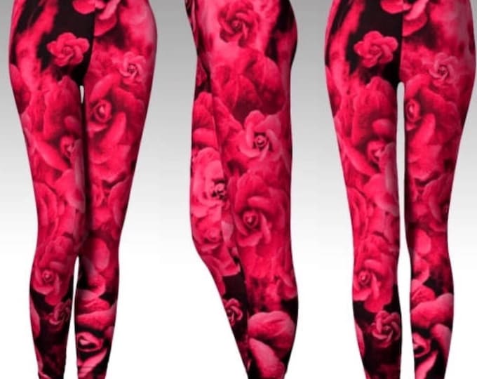 Red Rose LEGGINGS Sexy YOGA PANTS For Women Sexy Yoga Leggings Sexy Womens Leggings Sexy Print Leggings Red and Black Rose Print Leggings