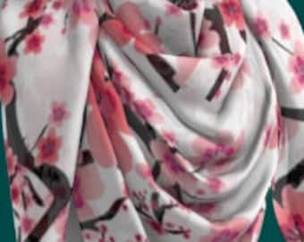 Pink and White Floral SCARF Women's Cherry Blossom Flower Print Scarf Easter Gift For Wife Square Scarf or Long Scarf Cherry Blossom Scarves
