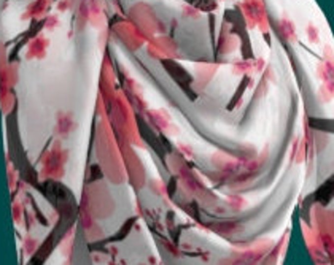 Pink and White Floral SCARF Women's Cherry Blossom Flower Print Scarf Easter Gift For Wife Square Scarf or Long Scarf Cherry Blossom Scarves