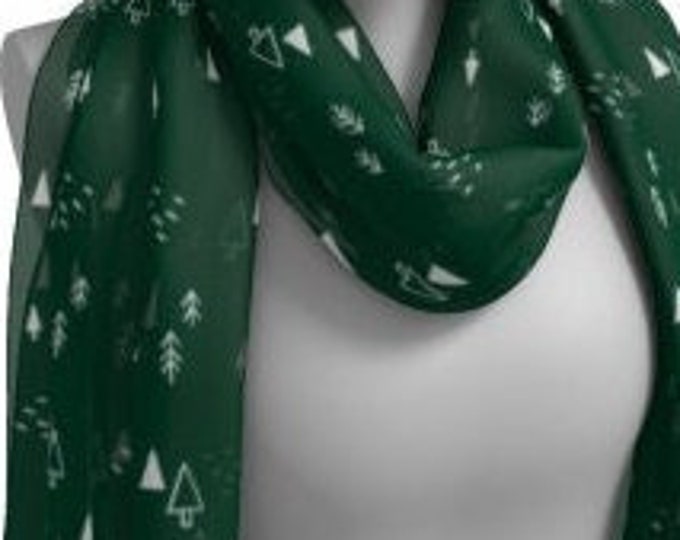 CHRISTMAS TREE SCARF Square Christmas Tree Scarves Winter Scarf Holiday Scarf Green and White Long or Square Scarf Gift for Her Accessories