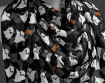 Halloween Ghost SCARF Halloween Scarf Designer Fashion Scarf Womens Scarves Black and Orange Ghost Boo Print Womens Scarves Square and Long