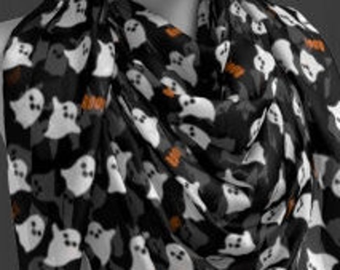 Halloween Ghost SCARF Halloween Scarf Designer Fashion Scarf Womens Scarves Black and Orange Ghost Boo Print Womens Scarves Square and Long