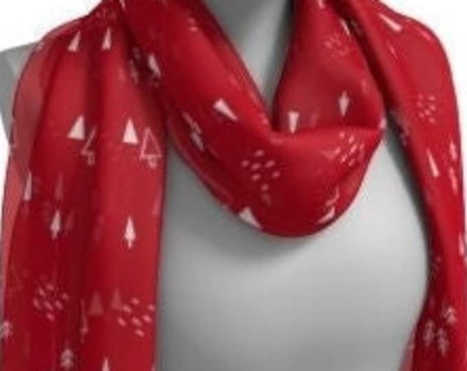CHRISTMAS SCARF LONG or Square Christmas Tree Scarves Winter Scarf Holiday Scarf Women's Designer Scarf Christmas Gift for Her Red and White