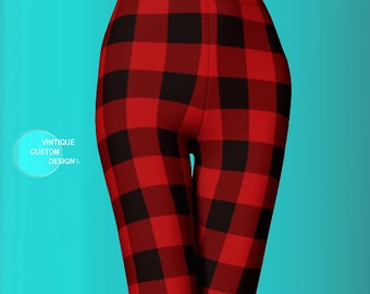 BUFFALO PLAID LEGGINGS Christmas Leggings for Women Plaid Yoga Leggings Womens Plaid Leggings Plaid Yoga Pants Red and Black Plaid Leggings