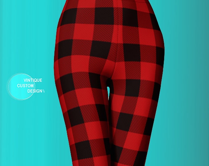 BUFFALO PLAID LEGGINGS Christmas Leggings for Women Plaid Yoga Leggings Womens Plaid Leggings Plaid Yoga Pants Red and Black Plaid Leggings