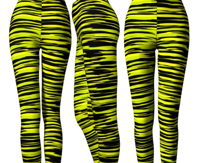 Black and Yellow LEGGINGS Bumble Bee Striped Leggings Womens Yoga Leggings WOMENS Yoga Pants Camouflage Leggings Workout Leggings Fitness
