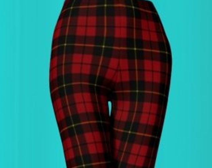 Tartan PLAID LEGGINGS Womens Leggings Yoga Leggings Womens Leggings Yoga Pants Printed Leggings Yoga Leggings Red + Black Gift for Her