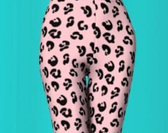 Pink CHEETAH LEGGINGS Animal Print Leggings WOMENS Pink and Black Leopard Print Yoga Leggings Yoga Pants Sexy Leggings Workout Leggings