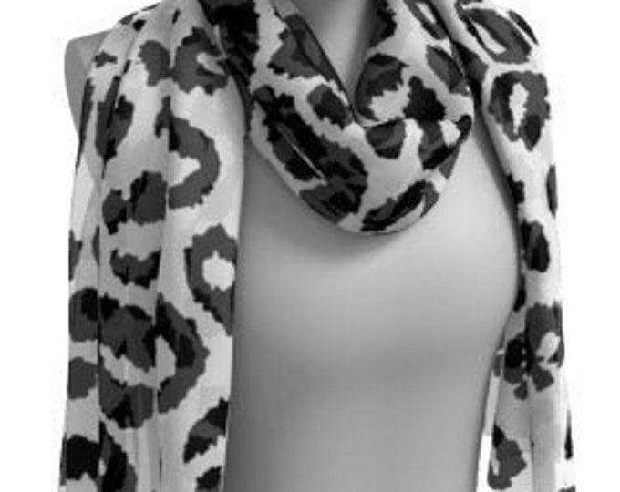 Black and White CHEETAH SCARF Animal Print Scarf Women's Long Scarf Women's Square Scarf Snow Leopard Print Scarves Summer Scarf Accessories