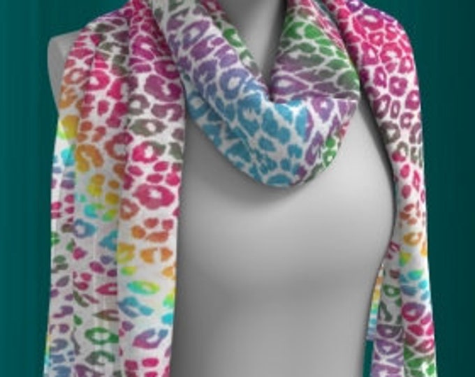 Cheetah Print SCARF Animal Print SCARVES Designer Eco-Fashion Scarf Long and Square Styles Available Leopard Print Scarves Rainbow Cheetah