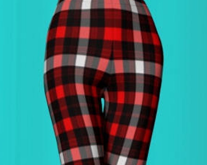 Red PLAID LEGGINGS Womens Plaid Leggings Red Black White Buffalo Check Plaid Leggings Sexy PRINT Leggings Sexy Womens Leggings Yoga Pants