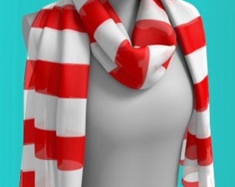 Red and White Candy Cane Stripe Scarf: Silk or Polyester