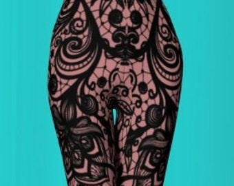 LACE LEGGINGS For Women Sexy Lace Print Nude and Black Yoga Leggings Womens Printed Leggings Yoga Pants Tights Pastel Goth Leggings Summer